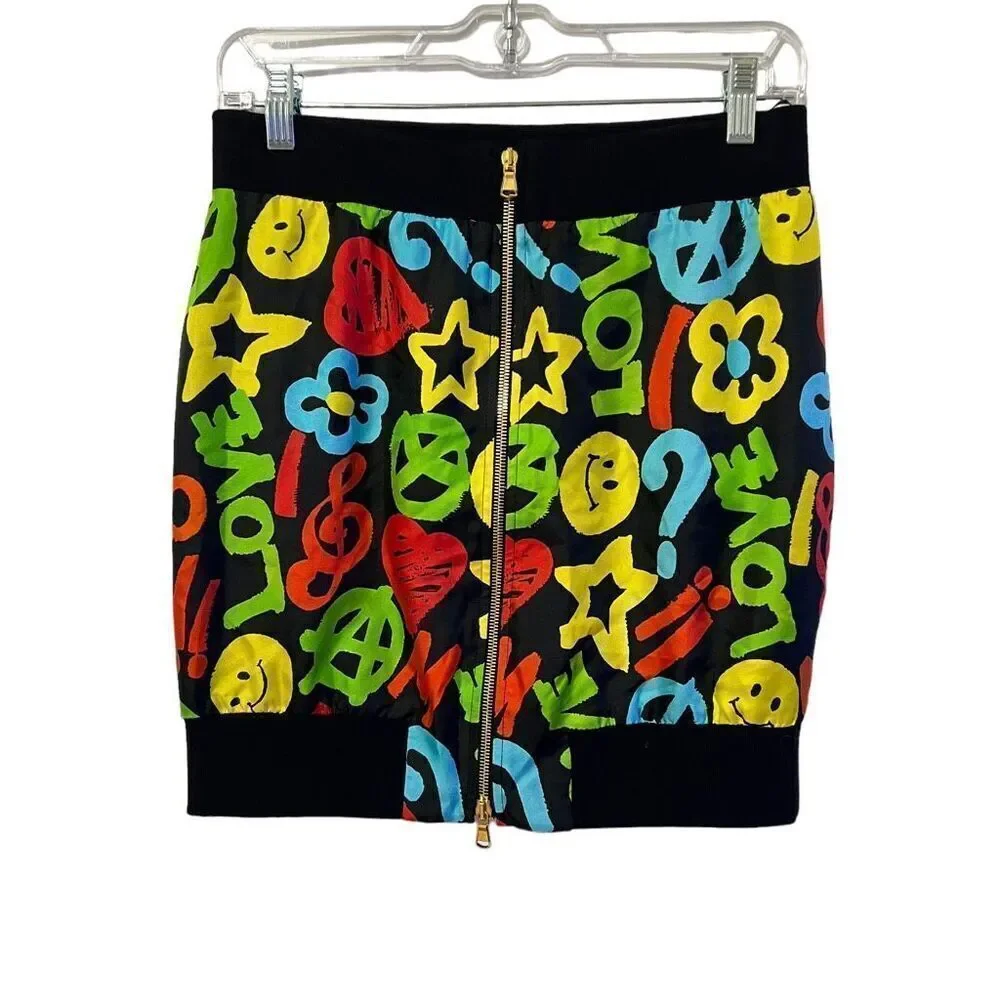 MOSCHINO COUTURE X JEREMY SCOTT New !! Mini Skirt Size 6 Small ‘Peace Love’